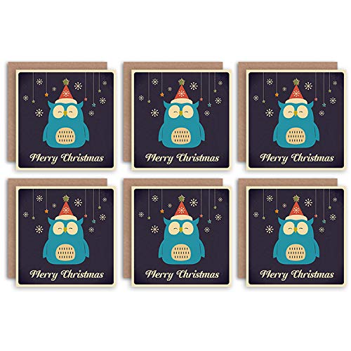 Wee Blue Coo Christmas Cards 6 Pack - Cute Owl Bird Snowflake Set Xmas Cards Christus Süß Vogel Schnee von Wee Blue Coo