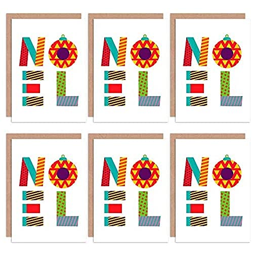 Wee Blue Coo Christmas Cards 6 Pack - Noel Patchwork Colourful Set Xmas Cards Christus Bunt von Wee Blue Coo