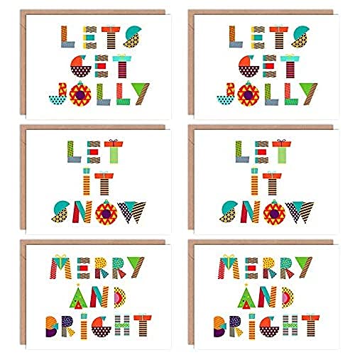 Wee Blue Coo Christmas Cards x6 Merry Bright Jolly Patchwork Set (3 Designs) Christus Hell von Wee Blue Coo