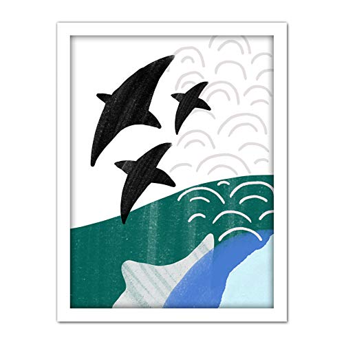 Wee Blue Coo Collage Abstract Flying Fish Artwork Framed Wall Art Print 18X24 Inch Abstrakt Fliegend FISCH Wand von Wee Blue Coo