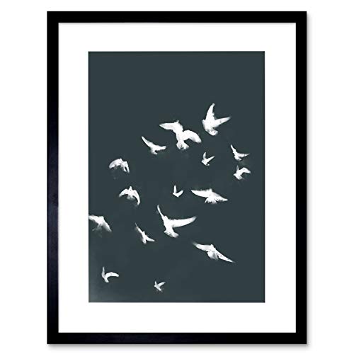 Wee Blue Coo Flock Of Birds Silhouette Black White 12x16'' Framed Art Print F12x12095 von Wee Blue Coo