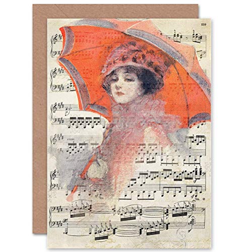 Wee Blue Coo GREETINGS CARD BIRTHDAY GIFT MUSIC SHEET WOMAN RED UMBRELLA DRESS von Wee Blue Coo