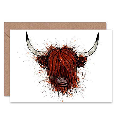 Wee Blue Coo Highland Cow Paint Splat By John Wolf Sealed Greeting Card Plus Envelope Blank Inside von Wee Blue Coo
