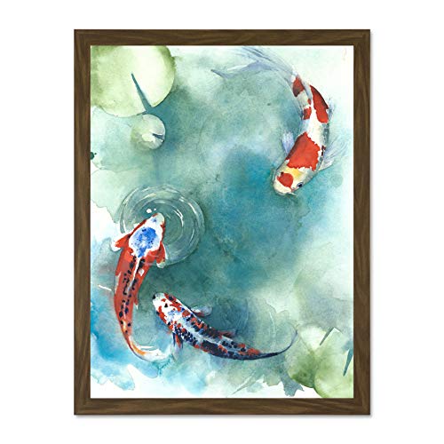 Wee Blue Coo Japanese Koi Fish With Lilies Large Framed Art Print Wall Poster 18x24 inch japanisch FISCH Wand von Wee Blue Coo