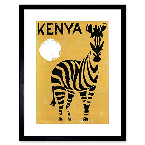 Wee Blue Coo Kenya Zebra Sun Travel Advert Artwork Framed Wall Art Print 12X16 Inch Kenia Reise Werbung Wand von Wee Blue Coo