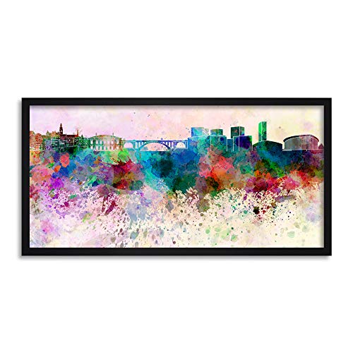 Wee Blue Coo Luxembourg Skyline Paint Splash Cityscape Long Panel Framed Wall Art Print Luxemburg Horizont Farbe Spritzen Stadtbild Mauer von Wee Blue Coo