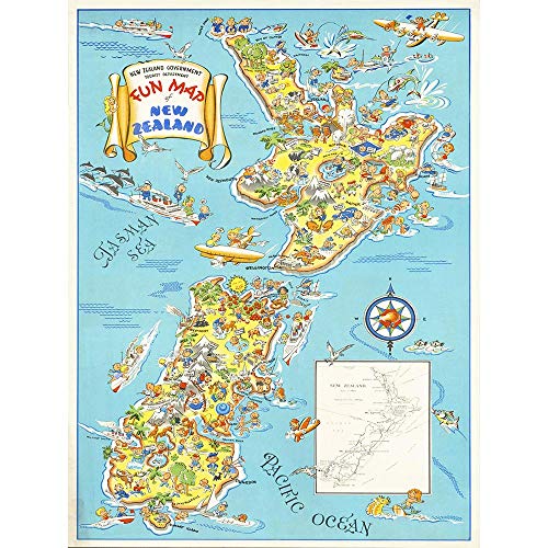 Wee Blue Coo Map Zealand North South Island Tourism Art Print Poster Wall Decor Kunstdruck Poster Wand-Dekor-12X16 Zoll Wee Blue Coo Map Zealand North South Island Tourism Art Print Poster Wall Decor Kunstdruck Poster Wand-Dekor-12X16 Zoll von Wee Blue Coo