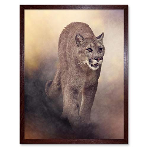 Wee Blue Coo Mountain Lion Cougar Illustration Art Print Framed Poster Wall Decor Kunstdruck Poster Wand-Dekor-12X16 Zoll von Wee Blue Coo