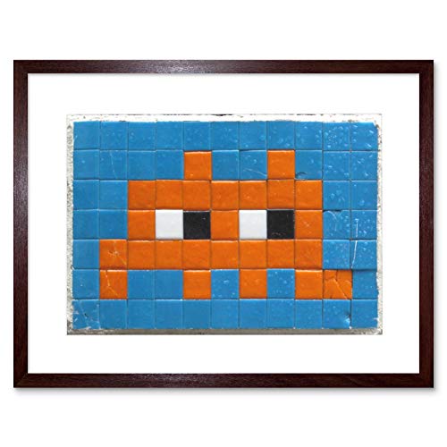 Wee Blue Coo PIXEL ART MONSTER SPACE INVADER ORANGE TILE BLACK FRAMED ART PRINT B12X13959 von Wee Blue Coo