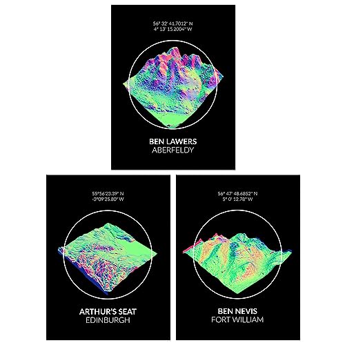 Wee Blue Coo Pack of 3 A4 Neon Scottish Hill and Mountain Topography Maps Ben Lawers Aberfeldy Unframed Wall Art Living Room Prints Set Wee Blue Coo Pack of 3 A4 Neon Scottish Hill and Mountain Topography Maps Ben Lawers Aberfeldy Unframed Wall Art Living Room Prints Set von Wee Blue Coo