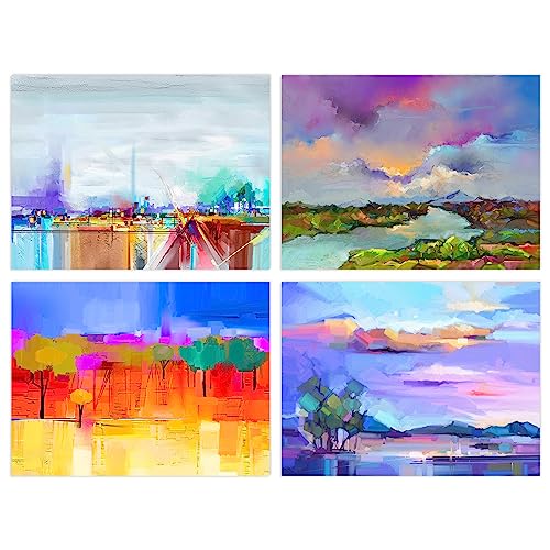 Wee Blue Coo Pack of 4 A4 Bright Multicoloured Coastal Landscape Abstract Oil Painting Unframed Wall Art Living Room Prints Set Wee Blue Coo Pack of 4 A4 Bright Multicoloured Coastal Landscape Abstract Oil Painting Unframed Wall Art Living Room Prints Set von Wee Blue Coo