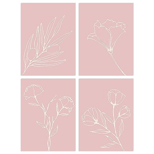 Wee Blue Coo Pack of 4 Minimalist Wildflower Outline Cream on Pastel Pink Simple Floral Unframed Wall Art Living Room Prints Set Wee Blue Coo Pack of 4 Minimalist Wildflower Outline Cream on Pastel Pink Simple Floral Unframed Wall Art Living Room Prints Set von Wee Blue Coo