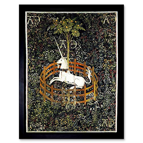 Wee Blue Coo Painting Medieval Tapestry Unknown Hunt Unicorn Captivity Art Print Framed Poster Wall Decor Kunstdruck Poster Wand-Dekor-12X16 Zoll von Wee Blue Coo