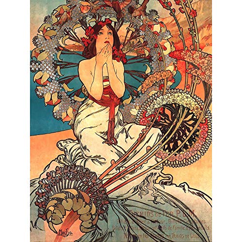Wee Blue Coo Painting Mucha Nouveau Woman Spring Floral Art Print Poster Wall Decor Kunstdruck Poster Wand-Dekor-12X16 Zoll Wee Blue Coo Painting Mucha Nouveau Woman Spring Floral Art Print Poster Wall Decor Kunstdruck Poster Wand-Dekor-12X16 Zoll von Wee Blue Coo