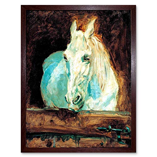 Wee Blue Coo Painting Portrait Animal Toulouse-Lautrec White Horse Art Print Framed Poster Wall Decor Kunstdruck Poster Wand-Dekor-12X16 Zoll von Wee Blue Coo