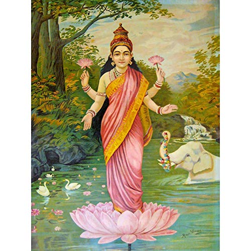 Wee Blue Coo Painting Varma Goddess Lakshmi Art Print Poster Wall Decor 12X16 Inch von Wee Blue Coo