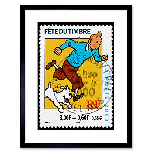 Wee Blue Coo Postage Stamp France Euro Tintin Snowy Herge Postmarked Framed Wall Art Print von The Art Stop