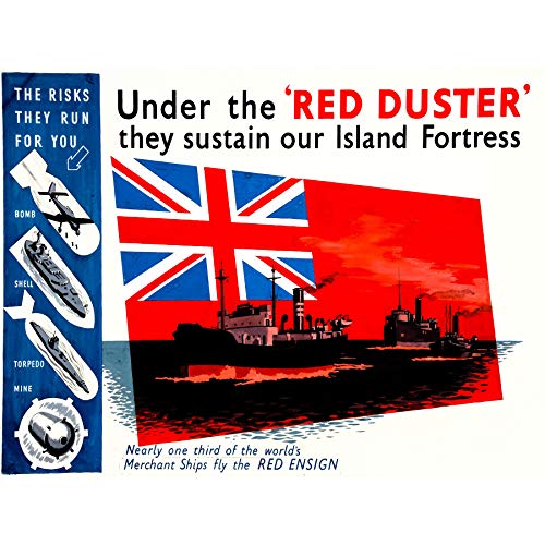 Propaganda WAR WWII UK Navy Flag RED Duster Ensign Weapon Boat Ship 30X40 CMS FINE Art Print Art Poster Krieg 2. Weltkrieg Großbritannien Marine Flagge Boot Schiff Kunstdruck von Wee Blue Coo