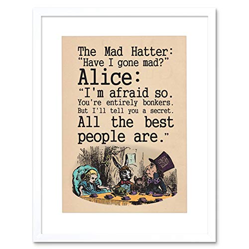 Wee Blue Coo Quote Carroll Book Alice Wonderland Mad Hatter Tea Party Framed Wall Art Print von Wee Blue Coo