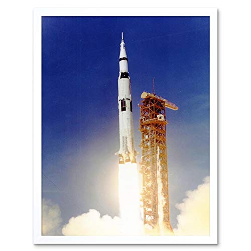 Wee Blue Coo Space Apollo 11 Launch Saturn V Rocket Blast Thrust Flame USA Art Print Framed Poster Wall Decor Kunstdruck Poster Wand-Dekor-12X16 Zoll von Wee Blue Coo