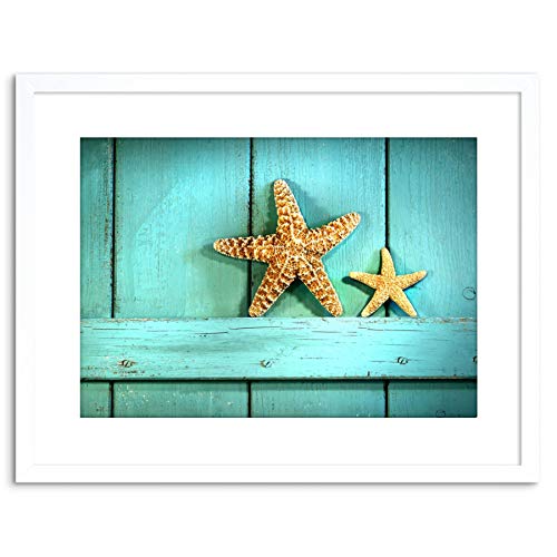 9x7 '' STARFISH RUSTIC TURQUOISE DOOR SEA BEACH PHOTO FRAMED ART PRINT F97X1126 von Wee Blue Coo