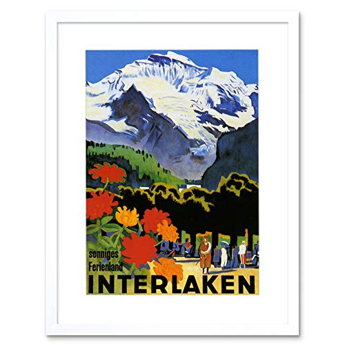 Wee Blue Coo TRAVEL INTERLAKEN SWISS ALPINE MOUNTAIN FLOWER FRAMED ART PRINT PICTURE F12X1246 von Wee Blue Coo