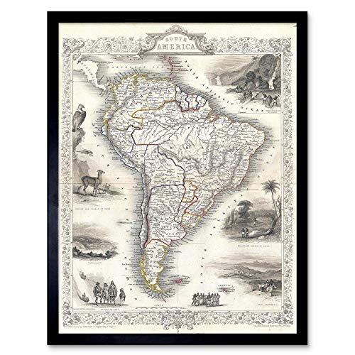 Wee Blue Coo Tallis Map South America 1850 Vintage Art Print Framed Poster Wall Decor Kunstdruck Poster Wand-Dekor-12X16 Zoll von Wee Blue Coo