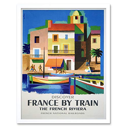 Wee Blue Coo Travel France Train Railway Riviera French Railroad Boat Vintage Art Print Framed Poster Wall Decor Kunstdruck Poster Wand-Dekor-12X16 Zoll von Wee Blue Coo