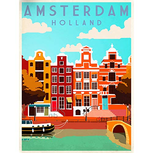 Wee Blue Coo Travel Tourism Amsterdam Holl Netherlands Canal Bridge Boat Houses Large Art Print Poster Wall Decor 18x24 inch von Wee Blue Coo