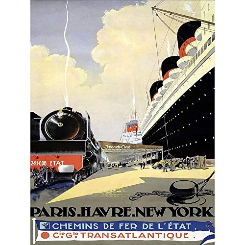 Wee Blue Coo Travel Tourism Paris New York Train Ship Transatlantic France USA Art Print Poster Wall Decor Kunstdruck Poster Wand-Dekor-12X16 Zoll von Wee Blue Coo