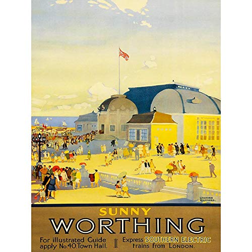 Wee Blue Coo Travel Tourism Worthing Sussex England Pavilion Theatre Sea Sun UK Art Print Poster Wall Decor Kunstdruck Poster Wand-Dekor-12X16 Zoll von Wee Blue Coo