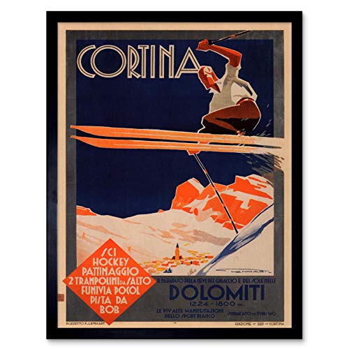 Wee Blue Coo Travel Winter Sport Skiing Cortina Italy Alpine Vintage Advert Art Print Framed Poster Wall Decor Kunstdruck Poster Wand-Dekor-12X16 Zoll von Wee Blue Coo