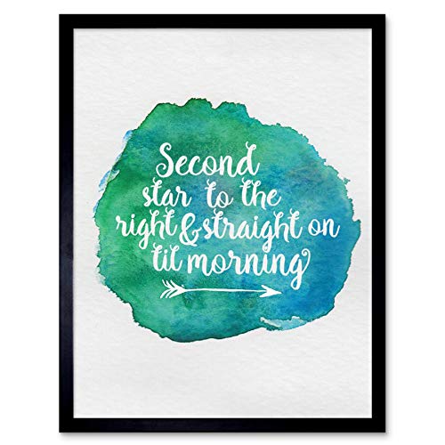 Wee Blue Coo Typography Peter Pan Star Morning Watercolour Inspiration Art Print Framed Poster Wall Decor Kunstdruck Poster Wand-Dekor-12X16 Zoll von Wee Blue Coo