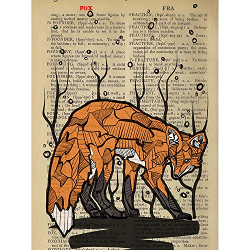 Wee Blue Coo Upcycle Wörterbuch Fuchs Kunstplakat Ungerahmter Druck 30x40 cm von Wee Blue Coo