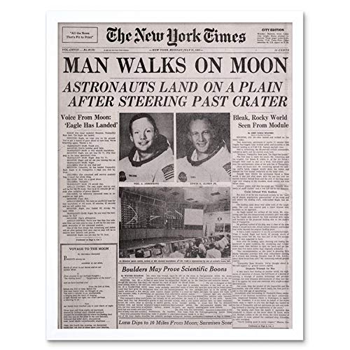 Wee Blue Coo Vintage Space Newspaper Moon Aldrin Armstrong Art Print Framed Poster Wall Decor Kunstdruck Poster Wand-Dekor-12X16 Zoll von Wee Blue Coo