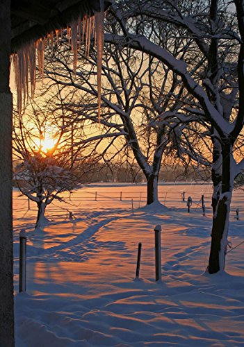 The Art Stop Painting Landscape Morning Sunrise Snow Winter Scene Framed Print F12X8107 von Wee Blue Coo