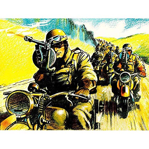 Wee Blue Coo War Painting Motorcycle Troops Soldier Gun Column Convoy Wwii UK Art Print Poster Wall Decor Kunstdruck Poster Wand-Dekor-12X16 Zoll von Wee Blue Coo