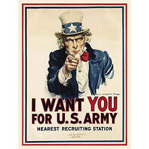 Wee Blue Coo War WWI USA Uncle Sam Want You Army Iconic Art Print Poster Wall Decor Kunstdruck Poster Wand-Dekor-12X16 Zoll von Wee Blue Coo