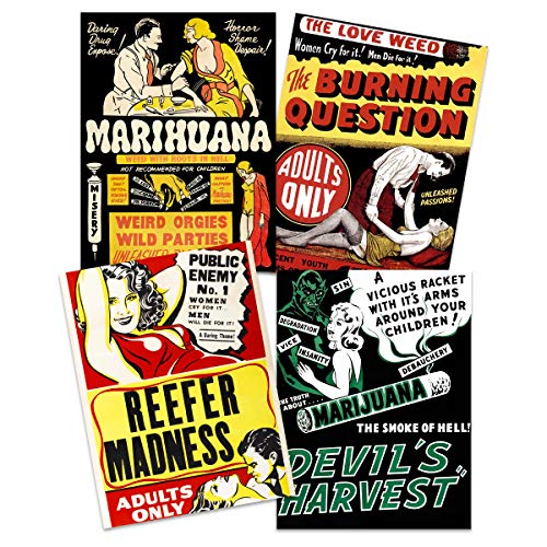 Weed Reefer Madness Cannabis Marijuana Drugs Unframed Wall Art Print Poster Home Decor Premium Pack of 4 Wand Zuhause Deko von Wee Blue Coo