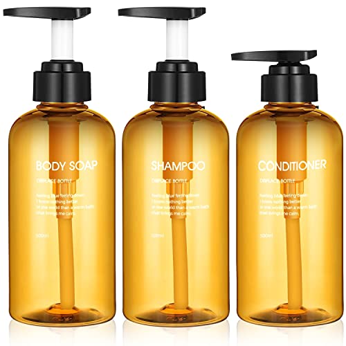 WeeGoo 3 Stück 500 ml leerer brauner Kunststoff-Seifenspender, wiederverwendbar und nachfüllbar mit Handwaschflüssigkeit, Duschgel, Shampoo und Conditioner-Flaschen von WeeGoo