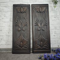 Jugendstil Ofenplatten Gusseisen Antik Relief Eichel Blattmuster 65x23 cm Paar Wanddeko Kaminplatte Rustikale Dekoration Jugendstil Ofenplatten Gusseisen Antik Relief Eichel Blattmuster 65x23 cm Paar Wanddeko Kaminplatte Rustikale Dekoration von WeeNTAGE