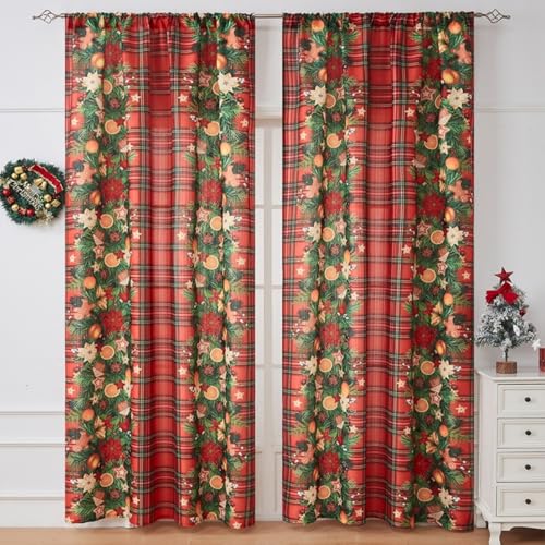 WeeQil Gardinen Vorhang Schal Modern Lang 2er Set Halbtransparent Weihnachten mit Weihnachtsmotiv Lange Weihnachtsgardinen Wohnzimmer Schlafzimmer 140 cm Breit 2 Stück HxB 160x140cm von WeeQil