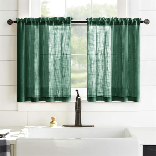 WeeQil Küchen Scheibengardinen 2er Set Leinen Kurz Fenster Halbtransparent Leinenoptik Kurzstores Gardinen Kurz Küche Modern Fensterschal Landhausstil für Kleinfenster 2 Teilig Stück von WeeQil