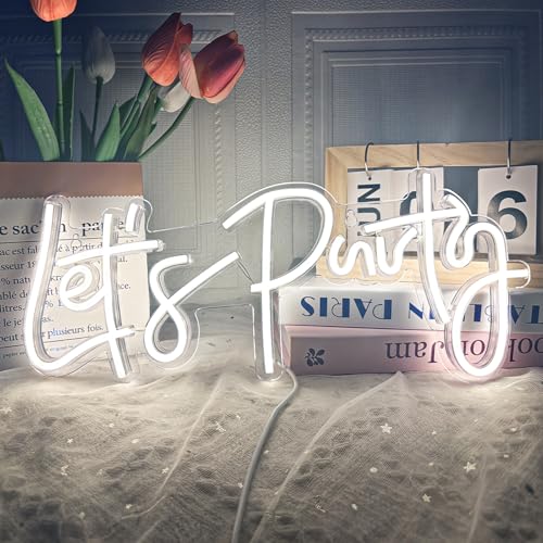 Let's Party Neon Schild, LED Neonlicht Schilder für Wanddekoration, USB Betriebene Party Deko Leuchtreklame Buchstaben Neon Leuchtschilder für Geburtstagsfeier, Hochzeit, Bar, Abschlussfeier (Weiß) Let's Party Neon Schild, LED Neonlicht Schilder für Wanddekoration, USB Betriebene Party Deko Leuchtreklame Buchstaben Neon Leuchtschilder für Geburtstagsfeier, Hochzeit, Bar, Abschlussfeier (Weiß) von Weeddy