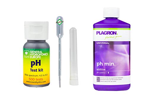 GHE pH-Wert-Messgerät Kit mit 500 Tests + 500 ml Plagron Ph-Minus - pH Teststreifen Pool Wassertester Test pH-Streifen pH-Tester Pool von Weedness