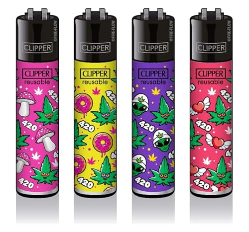 Weedness 4 x Clipper Feuerzeug Set Retro - Limited Gas Bong Pfeifen Limitert Einweg von Weedness