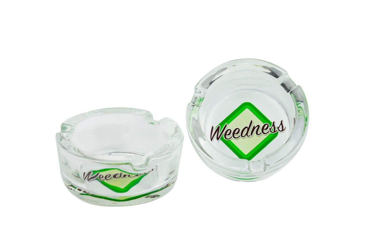 Weedness Aschenbecher Aschenbecher Glas 8,5 cm Outdoor Indoor Aschenbecher groß mit Logo von Weedness