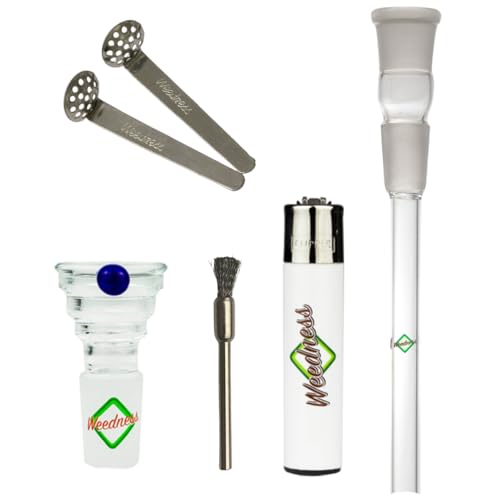 Weedness Bong Glas Chillum 14,5 mm Schliff 7 cm 5-teiliges Set - Shillum Zubehör Kopf Adapter Aufsatz Steckchillum Kupplung von Weedness