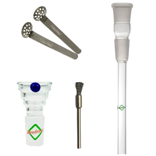 Weedness Bong Glas Chillum 14,5 mm Schliff 9 cm 4-teiliges Set - Shillum Zubehör Kopf Adapter Aufsatz Steckchillum Kupplung von Weedness