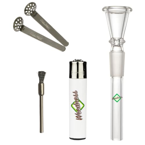 Weedness Bong Glas Chillum 18,8 mm Schliff Trichter 17 cm 4-teiliges Set - Shillum Zubehör Kopf Adapter Aufsatz Steckchillum Kupplung von Weedness